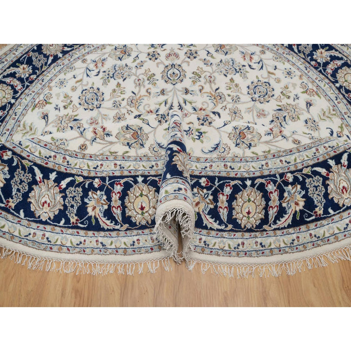 7'9" x 7'9" New Hand Knotted Ivory Wool & Silk Round Oriental Rug - MOA10291622