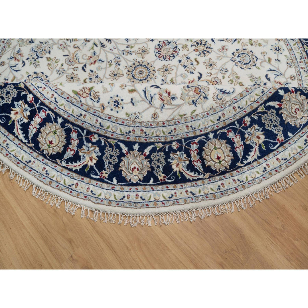 7'9" x 7'9" New Hand Knotted Ivory Wool & Silk Round Oriental Rug - MOA10291622