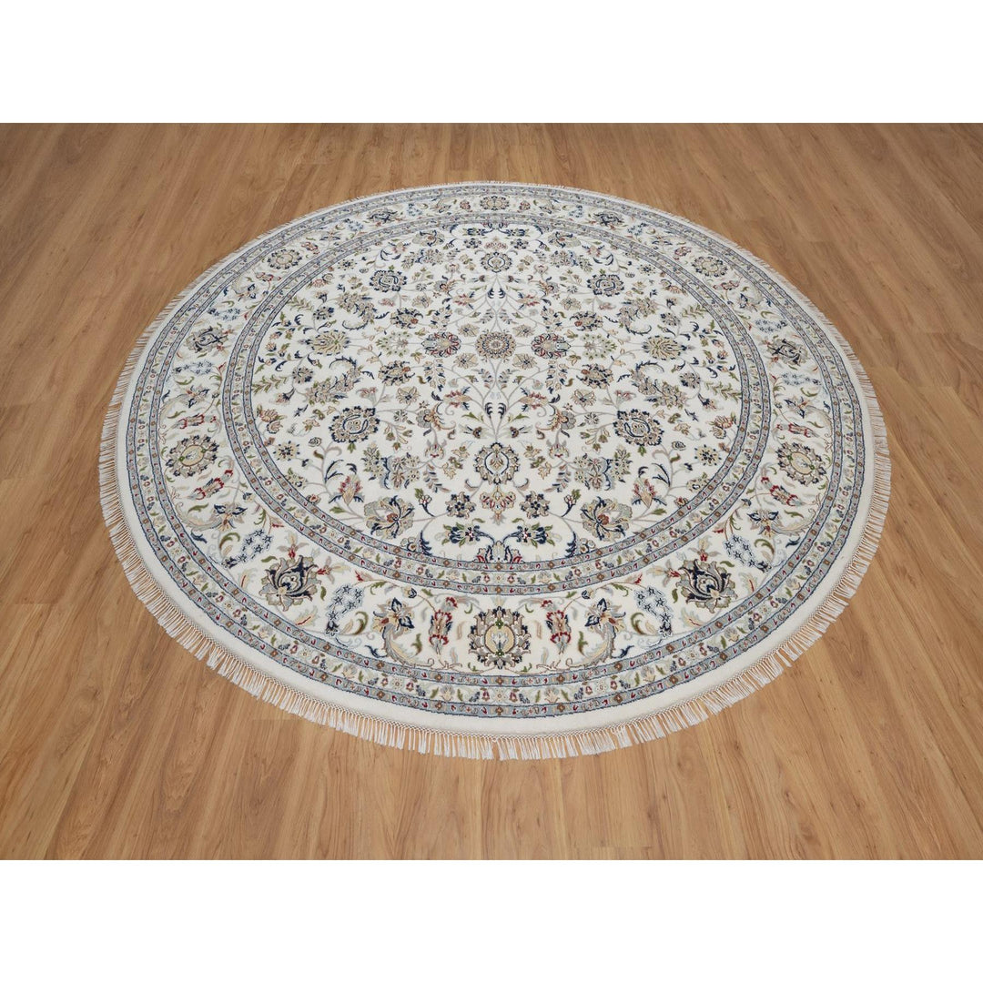 9'10" x 9'10" New Hand Knotted Ivory Wool & Silk Round Oriental Rug - MOA10291623