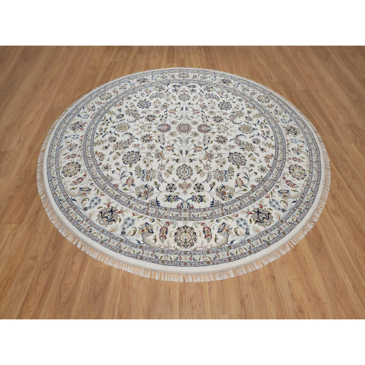 9'10" x 9'10" New Hand Knotted Ivory Wool & Silk Round Oriental Rug - MOA10291623