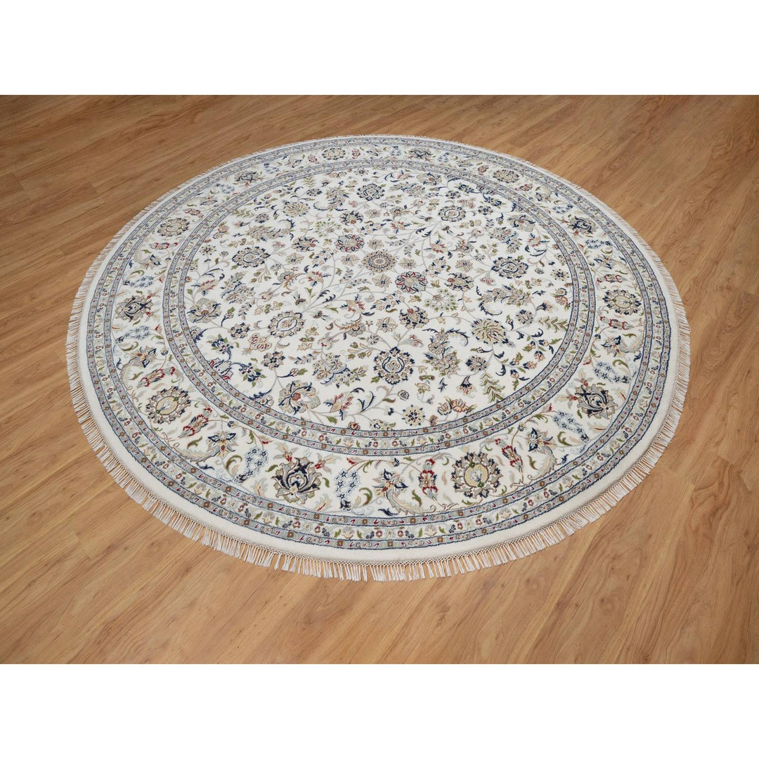 9'10" x 9'10" New Hand Knotted Ivory Wool & Silk Round Oriental Rug - MOA10291623