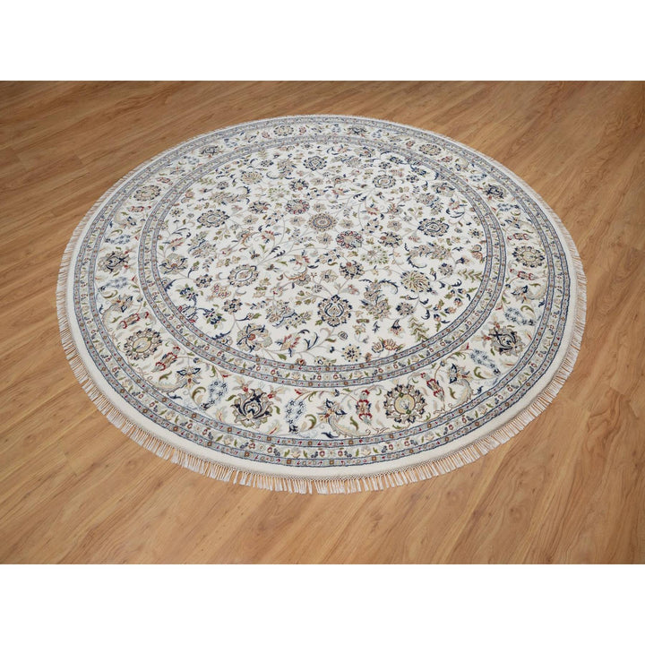 9'10" x 9'10" New Hand Knotted Ivory Wool & Silk Round Oriental Rug - MOA10291623