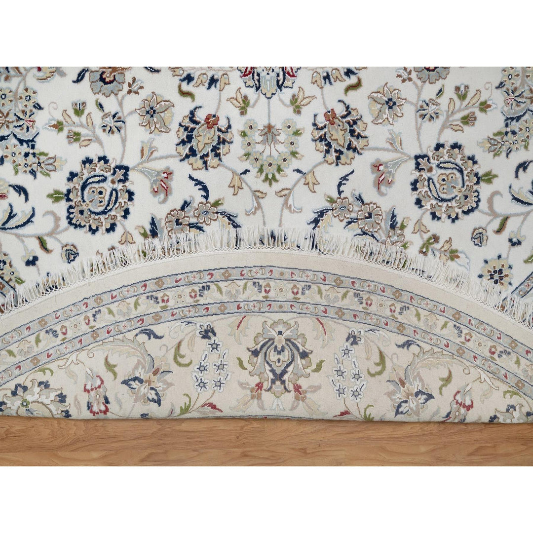 9'10" x 9'10" New Hand Knotted Ivory Wool & Silk Round Oriental Rug - MOA10291623