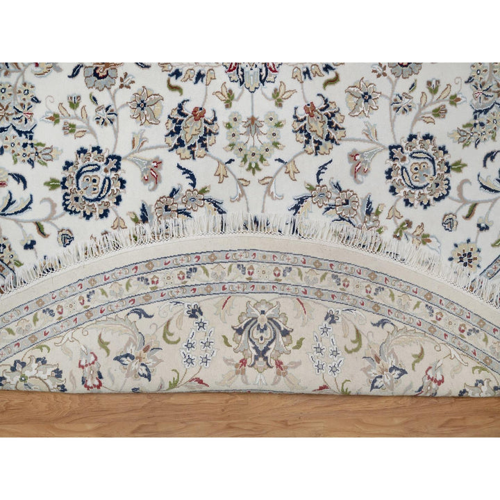 9'10" x 9'10" New Hand Knotted Ivory Wool & Silk Round Oriental Rug - MOA10291623