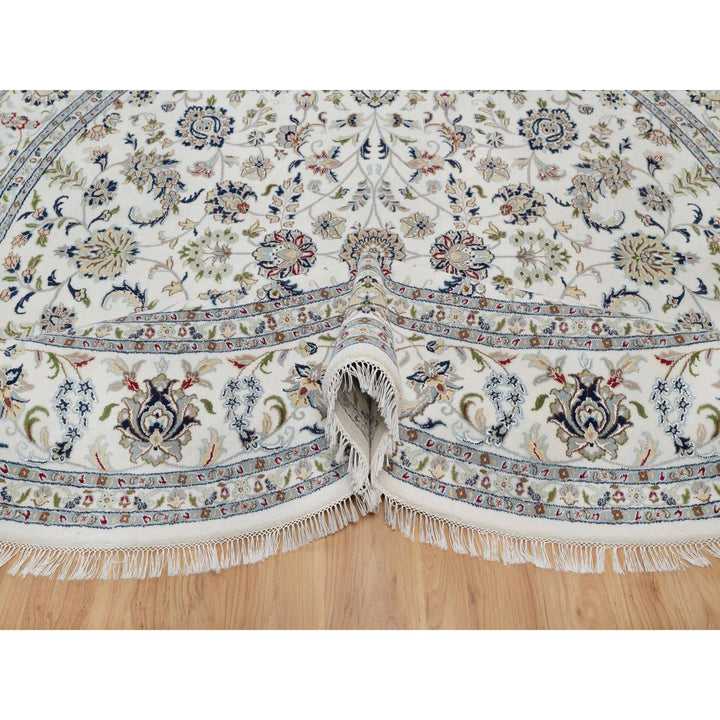 9'10" x 9'10" New Hand Knotted Ivory Wool & Silk Round Oriental Rug - MOA10291623