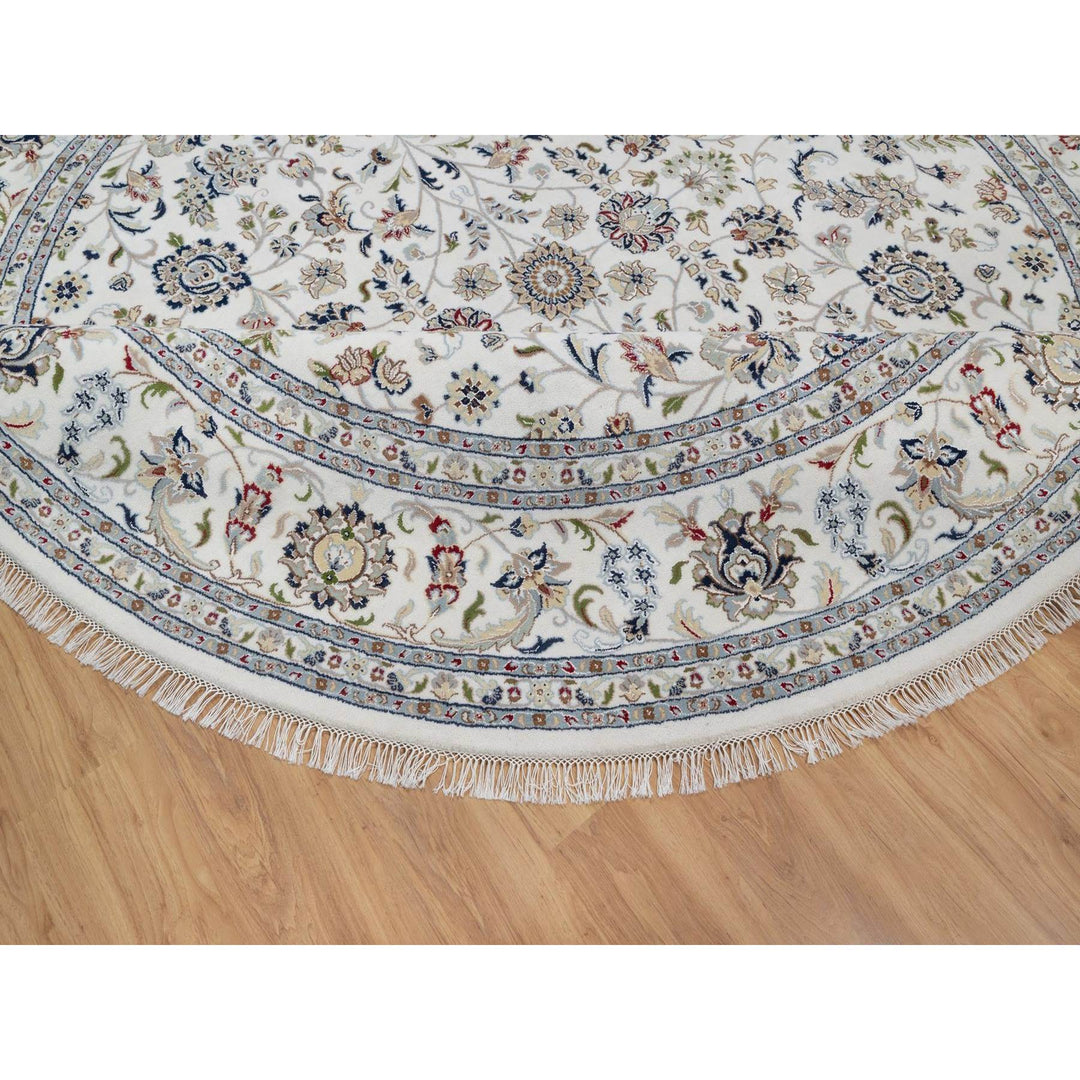 9'10" x 9'10" New Hand Knotted Ivory Wool & Silk Round Oriental Rug - MOA10291623
