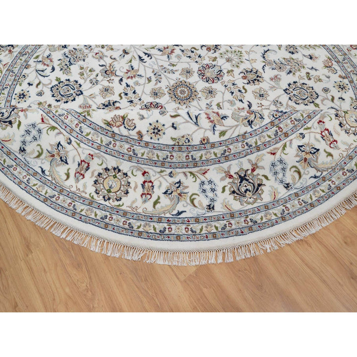 9'10" x 9'10" New Hand Knotted Ivory Wool & Silk Round Oriental Rug - MOA10291623