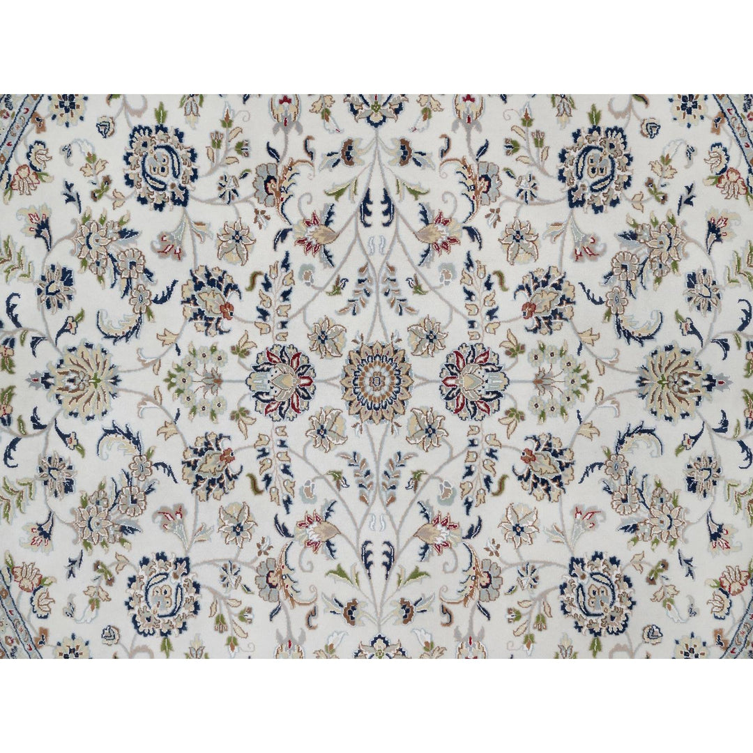 9'10" x 9'10" New Hand Knotted Ivory Wool & Silk Round Oriental Rug - MOA10291623