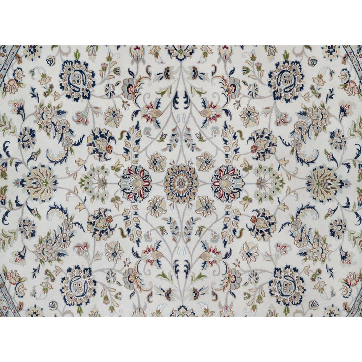 9'10" x 9'10" New Hand Knotted Ivory Wool & Silk Round Oriental Rug - MOA10291623