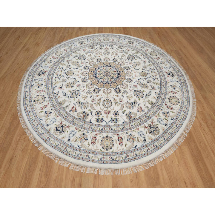 9'10" x 9'10" New Hand Knotted Ivory Wool & Silk Round Oriental Rug - MOA10291624