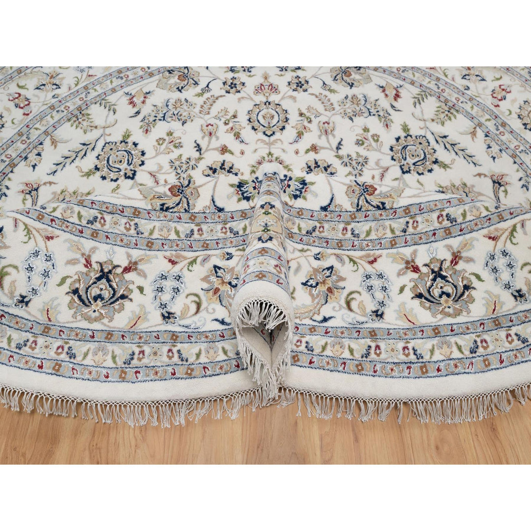 9'10" x 9'10" New Hand Knotted Ivory Wool & Silk Round Oriental Rug - MOA10291624