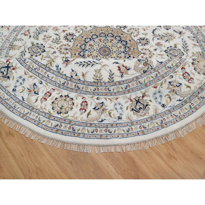 9'10" x 9'10" New Hand Knotted Ivory Wool & Silk Round Oriental Rug - MOA10291624