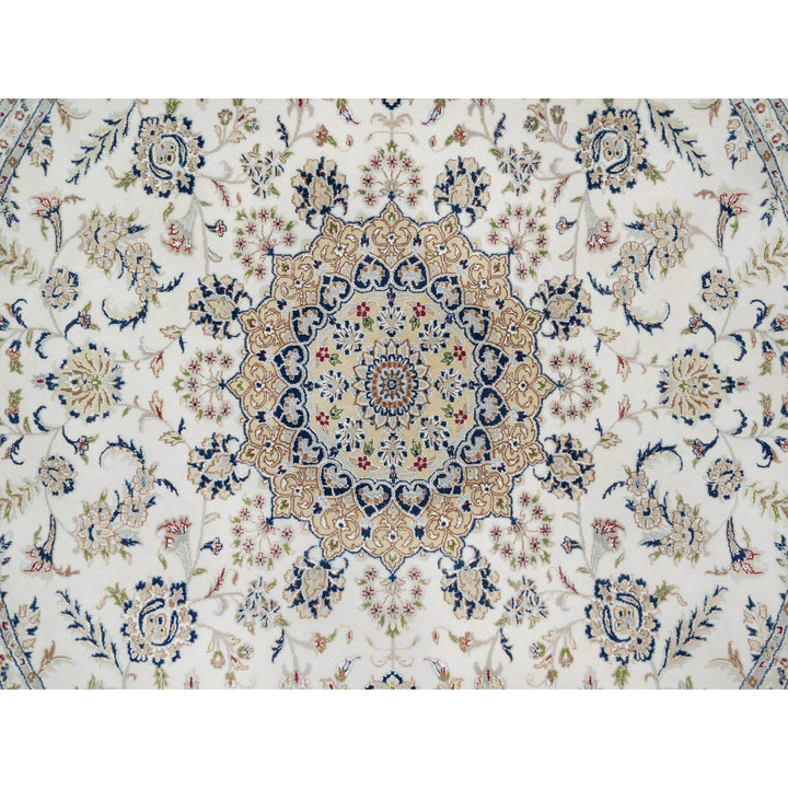 9'10" x 9'10" New Hand Knotted Ivory Wool & Silk Round Oriental Rug - MOA10291624