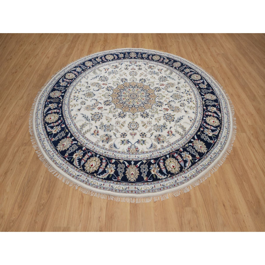 8'2" x 8'2" New Hand Knotted Ivory Wool & Silk Round Oriental Rug - MOA10291625