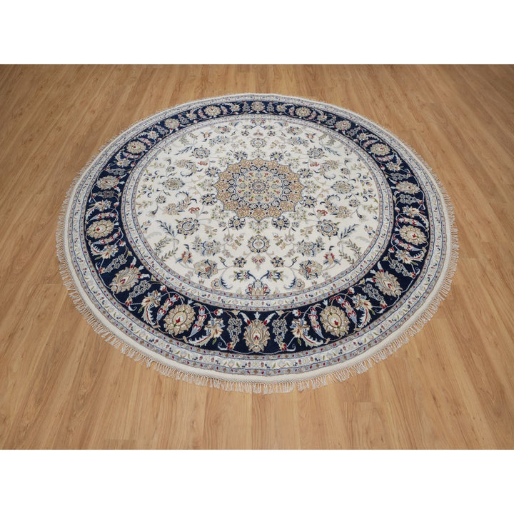 8'2" x 8'2" New Hand Knotted Ivory Wool & Silk Round Oriental Rug - MOA10291625