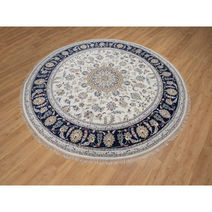 8'2" x 8'2" New Hand Knotted Ivory Wool & Silk Round Oriental Rug - MOA10291625