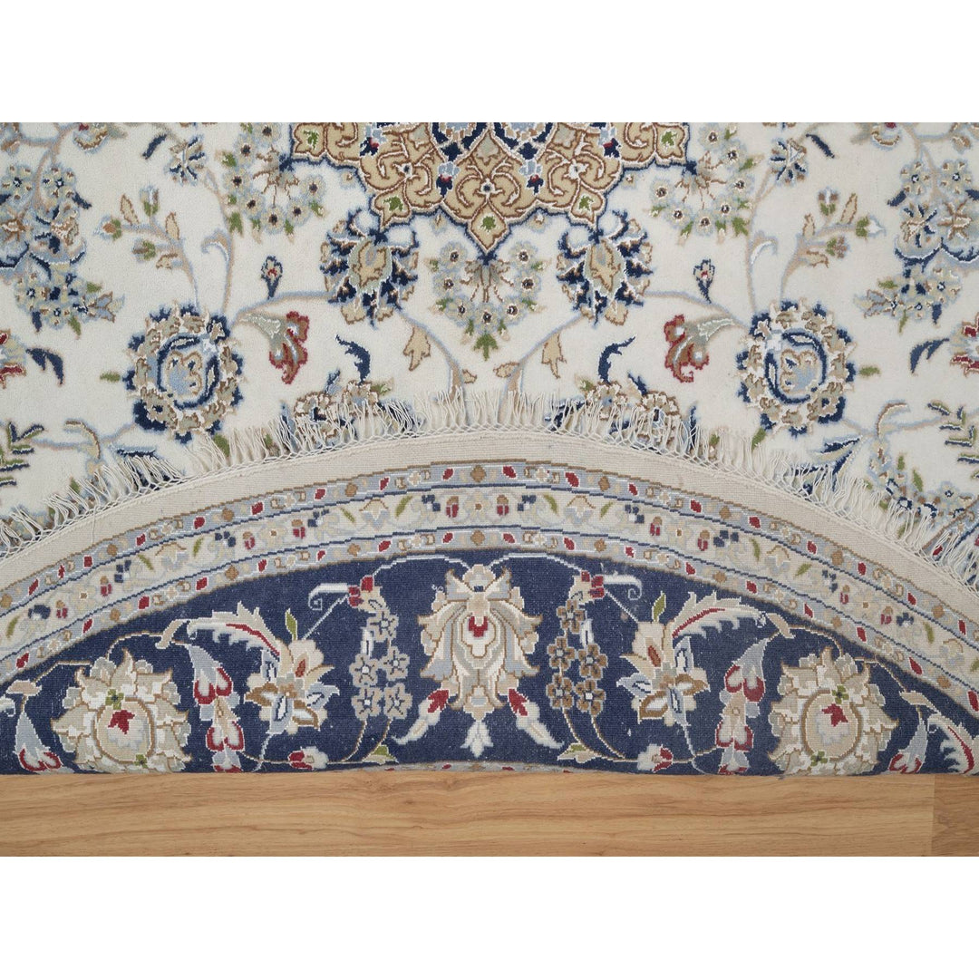 8'2" x 8'2" New Hand Knotted Ivory Wool & Silk Round Oriental Rug - MOA10291625