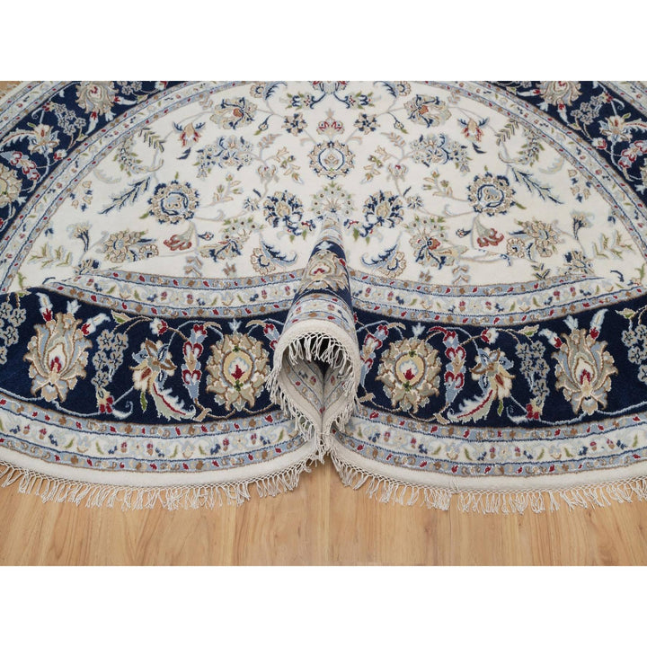 8'2" x 8'2" New Hand Knotted Ivory Wool & Silk Round Oriental Rug - MOA10291625