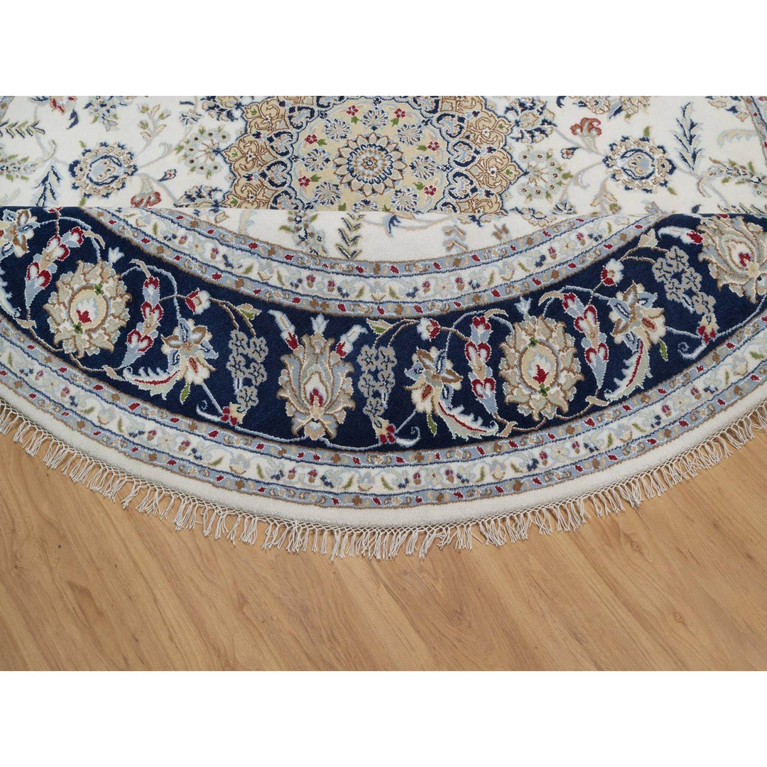 8'2" x 8'2" New Hand Knotted Ivory Wool & Silk Round Oriental Rug - MOA10291625
