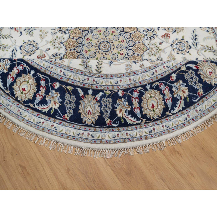 8'2" x 8'2" New Hand Knotted Ivory Wool & Silk Round Oriental Rug - MOA10291625