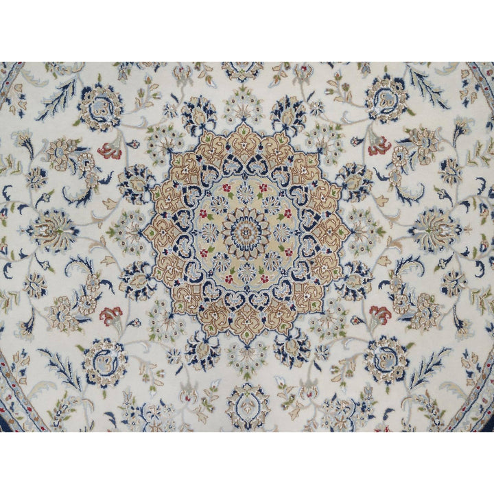 8'2" x 8'2" New Hand Knotted Ivory Wool & Silk Round Oriental Rug - MOA10291625