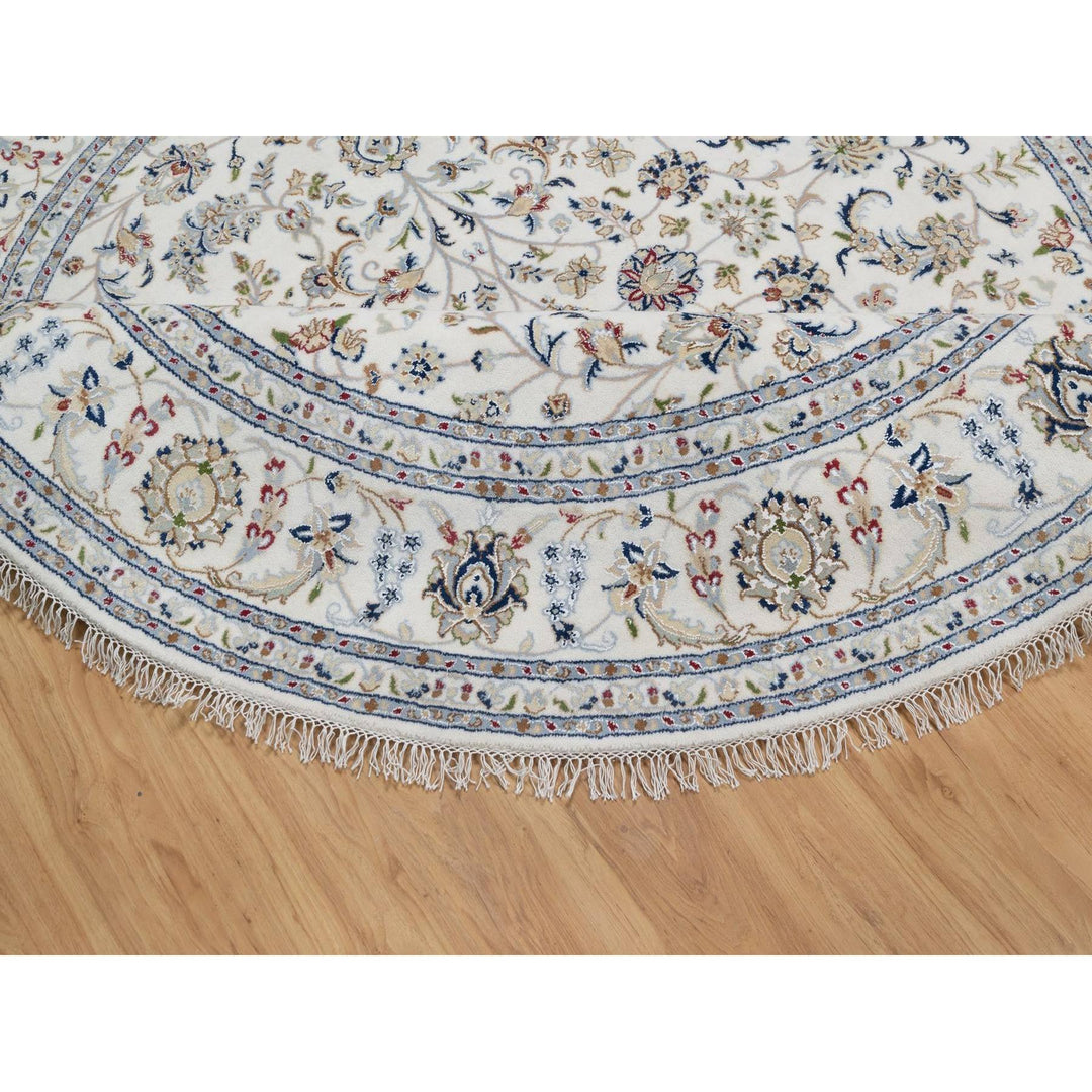 7'10" x 7'10" New Hand Knotted Ivory Wool & Silk Round Oriental Rug - MOA10291626