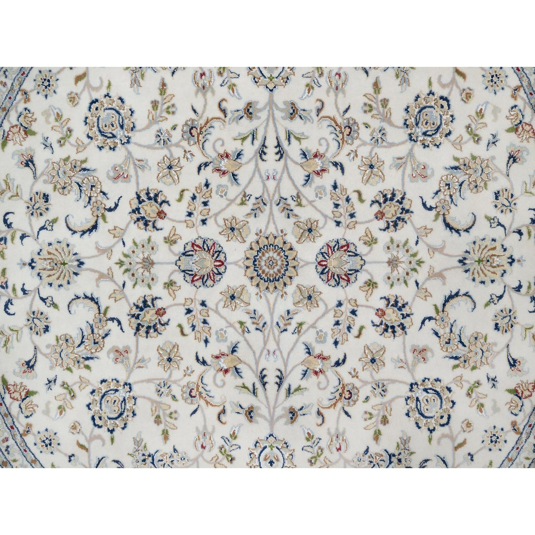 7'10" x 7'10" New Hand Knotted Ivory Wool & Silk Round Oriental Rug - MOA10291626