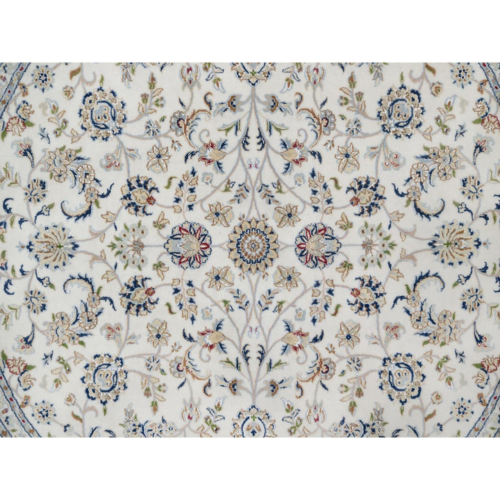 7'10" x 7'10" New Hand Knotted Ivory Wool & Silk Round Oriental Rug - MOA10291626