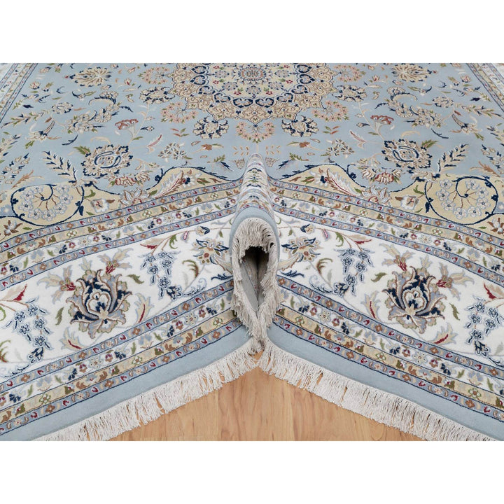 12'0" x 18'4" New Hand Knotted Blue Wool & Silk Rectangle Oriental Rug - MOA10291627