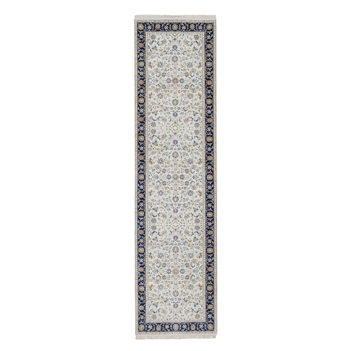 2'8" x 10'3" New Hand Knotted Ivory Wool & Silk Runner Oriental Rug - MOA10291628