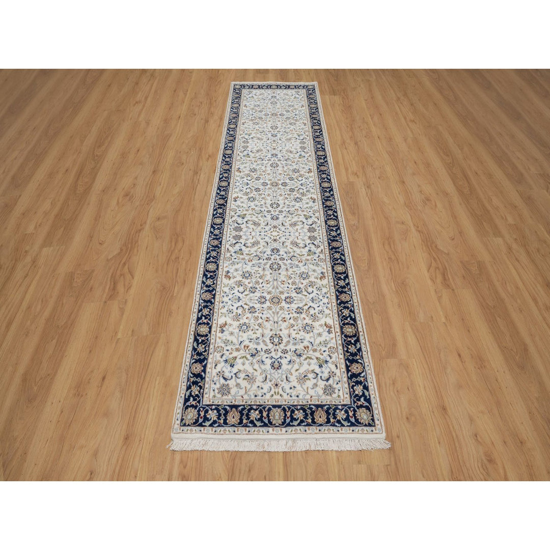 2'8" x 10'3" New Hand Knotted Ivory Wool & Silk Runner Oriental Rug - MOA10291628