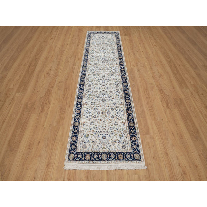 2'8" x 10'3" New Hand Knotted Ivory Wool & Silk Runner Oriental Rug - MOA10291628