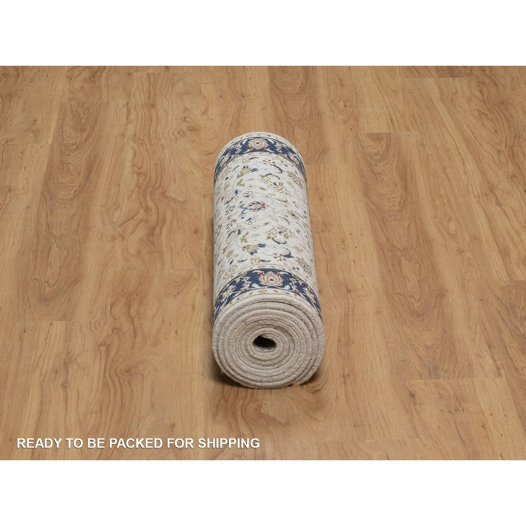 2'8" x 10'3" New Hand Knotted Ivory Wool & Silk Runner Oriental Rug - MOA10291628