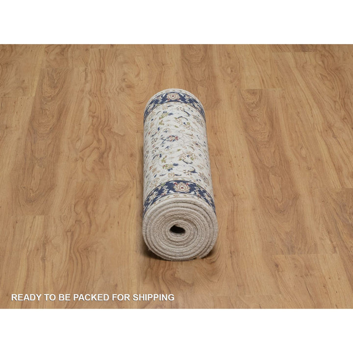 2'8" x 10'3" New Hand Knotted Ivory Wool & Silk Runner Oriental Rug - MOA10291628