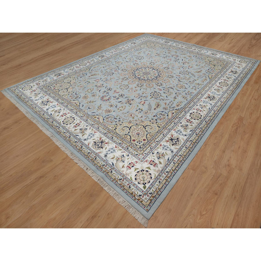 11'9" x 15'4" New Hand Knotted Blue Wool & Silk Rectangle Oriental Rug - MOA10291629