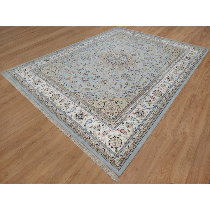 11'9" x 15'4" New Hand Knotted Blue Wool & Silk Rectangle Oriental Rug - MOA10291629