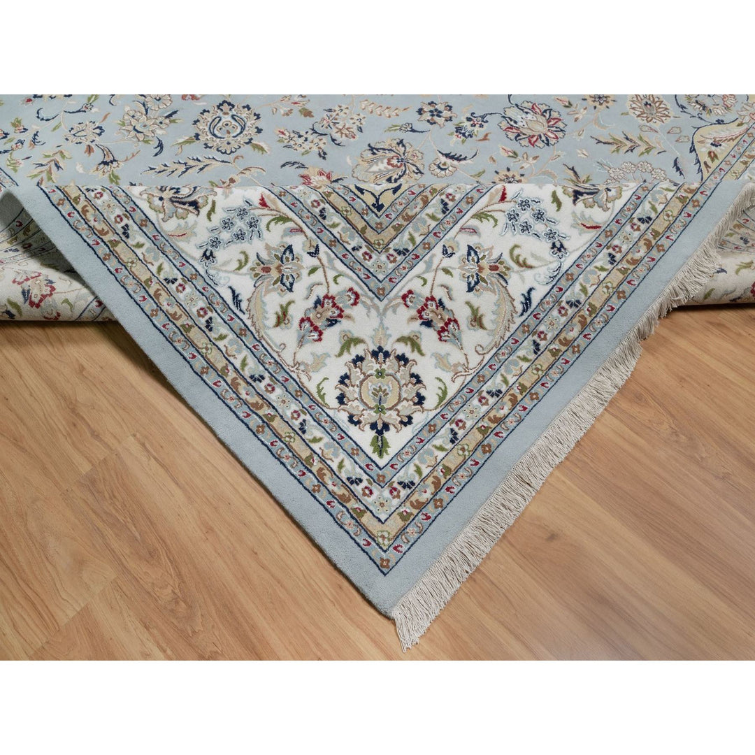 11'9" x 15'4" New Hand Knotted Blue Wool & Silk Rectangle Oriental Rug - MOA10291629