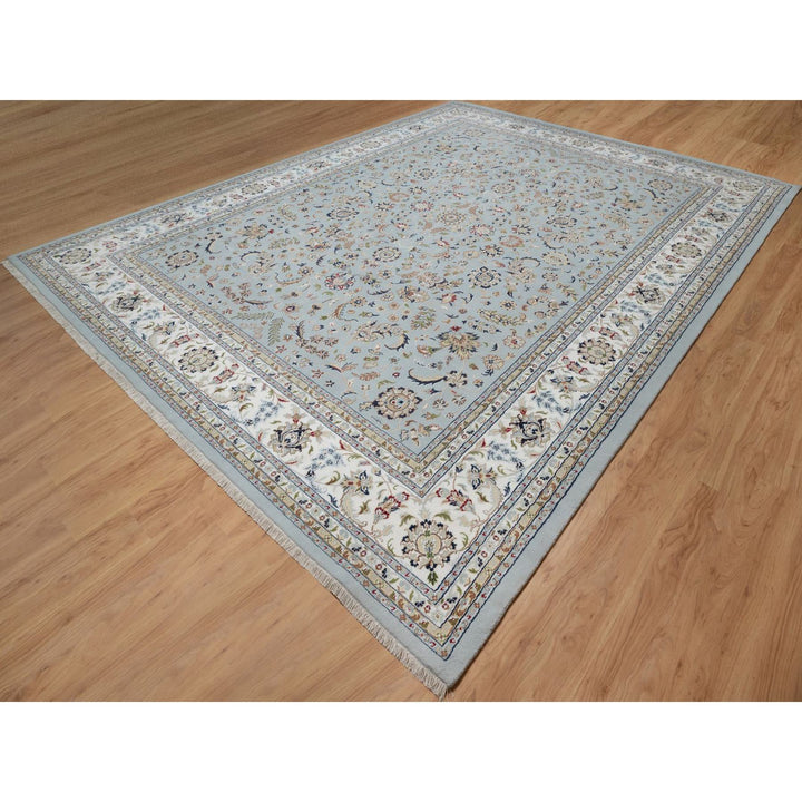 11'11" x 15'7" New Hand Knotted Blue Wool & Silk Rectangle Oriental Rug - MOA10291630
