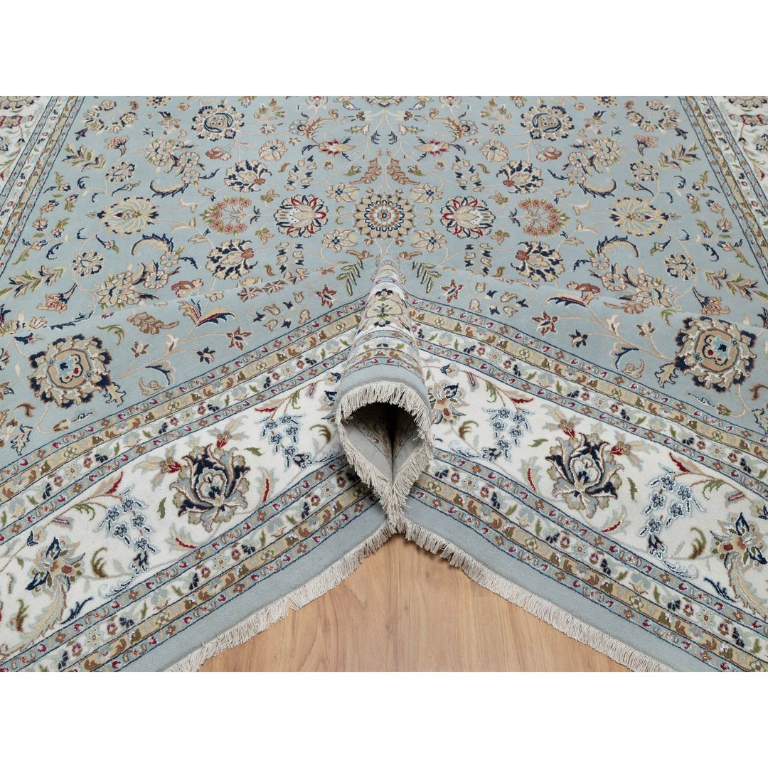 11'11" x 15'7" New Hand Knotted Blue Wool & Silk Rectangle Oriental Rug - MOA10291630