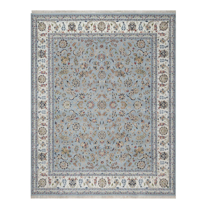 8'1" x 10'2" New Hand Knotted Blue Wool & Silk Rectangle Oriental Rug - MOA10291631