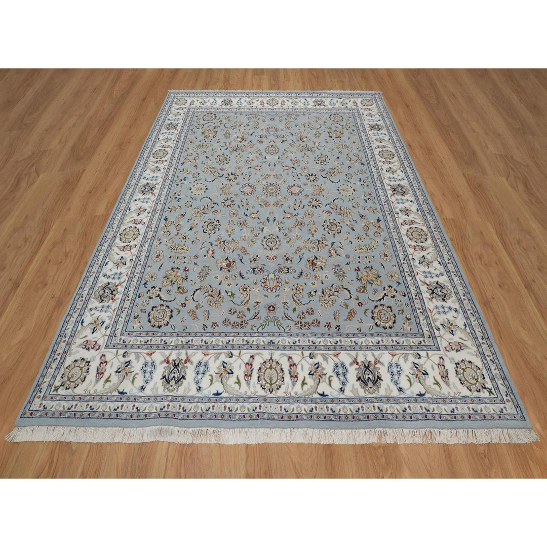 8'1" x 10'2" New Hand Knotted Blue Wool & Silk Rectangle Oriental Rug - MOA10291631