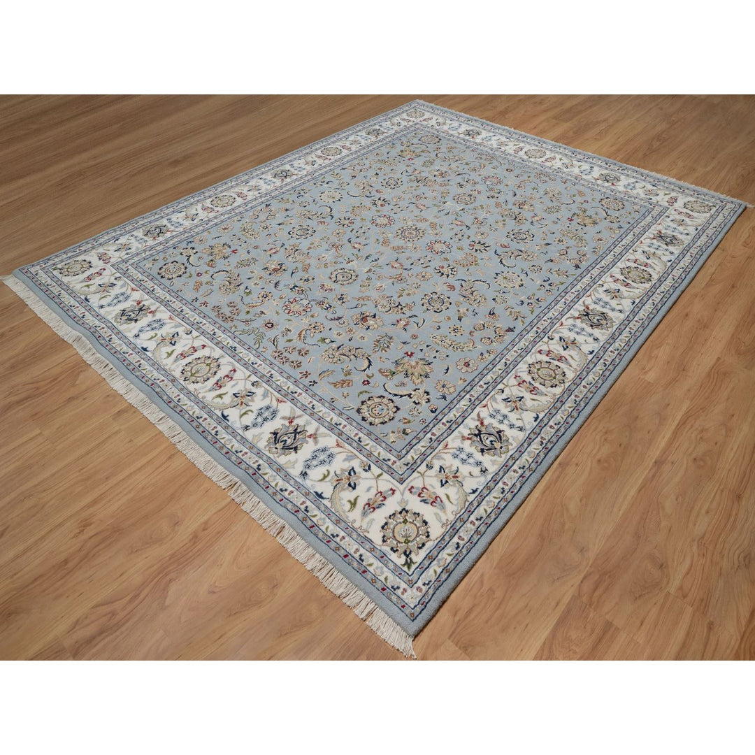 8'1" x 10'2" New Hand Knotted Blue Wool & Silk Rectangle Oriental Rug - MOA10291631