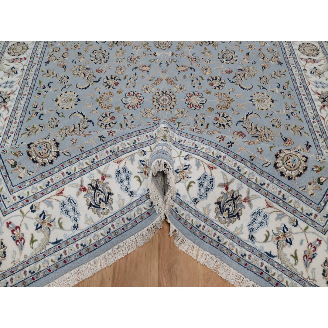 8'1" x 10'2" New Hand Knotted Blue Wool & Silk Rectangle Oriental Rug - MOA10291631
