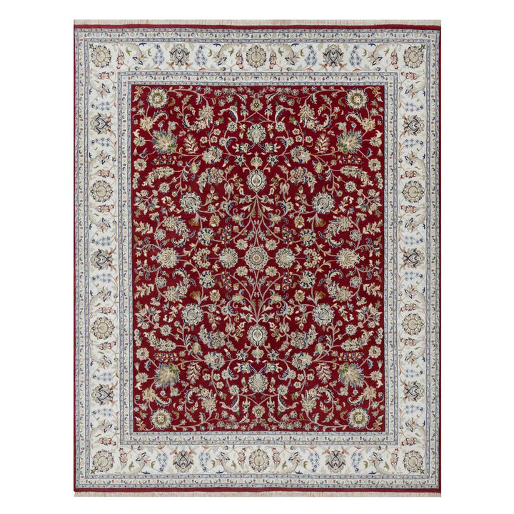 8'1" x 10'3" New Hand Knotted Red Wool & Silk Rectangle Oriental Rug - MOA10291632
