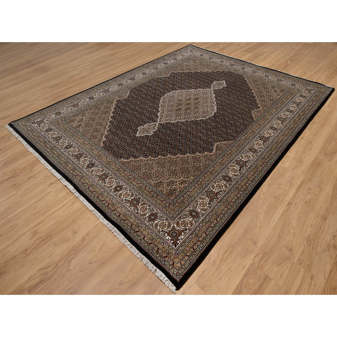 7'11" x 10'4" New Hand Knotted Black Wool Rectangle Oriental Rug - MOA10291633