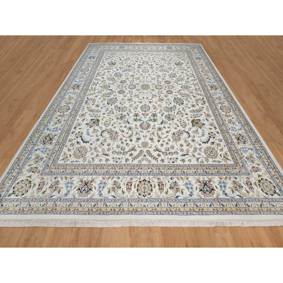 11'8" x 15'2" New Hand Knotted Ivory Wool & Silk Rectangle Oriental Rug - MOA10291634