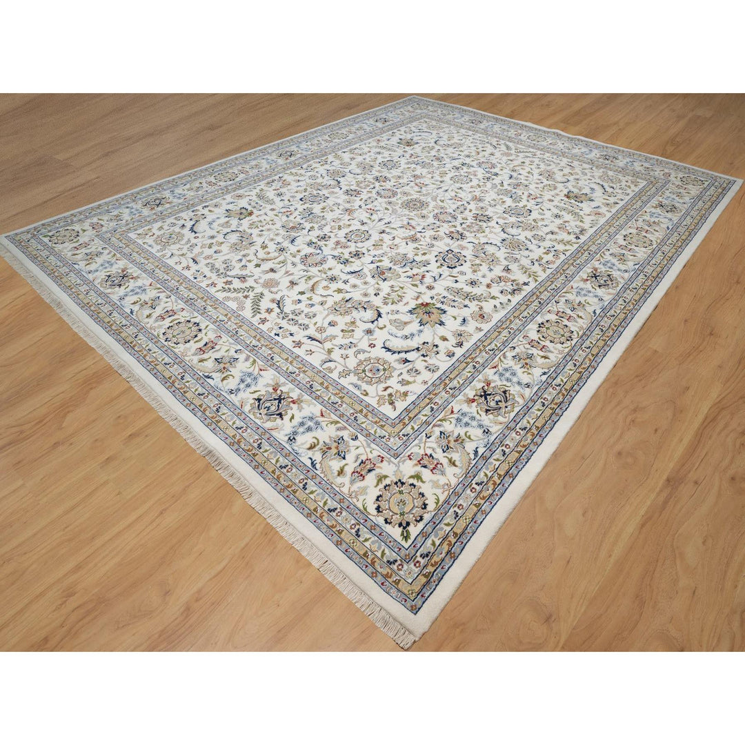 11'8" x 15'2" New Hand Knotted Ivory Wool & Silk Rectangle Oriental Rug - MOA10291634