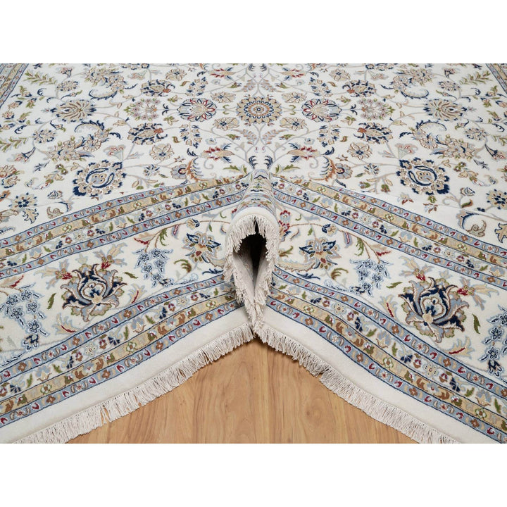 11'8" x 15'2" New Hand Knotted Ivory Wool & Silk Rectangle Oriental Rug - MOA10291634