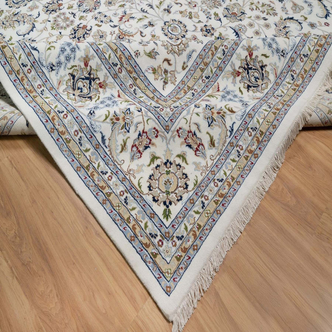 11'8" x 15'2" New Hand Knotted Ivory Wool & Silk Rectangle Oriental Rug - MOA10291634