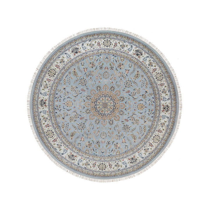 11'9" x 11'9" New Hand Knotted Blue Wool & Silk Round Oriental Rug - MOA10291635
